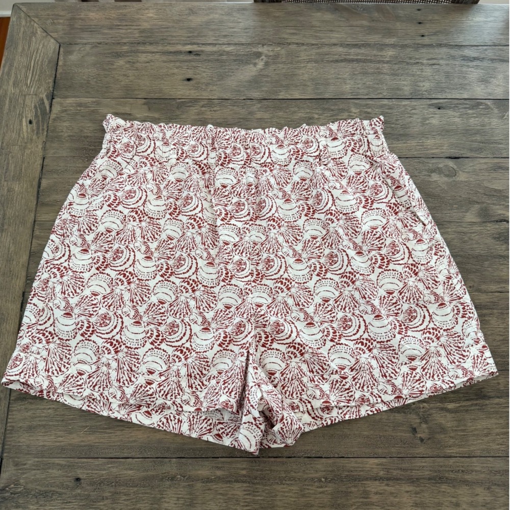 Banana Republic Red Seashell Paperbag Elastic Waist Cotton Shorts XL Pull On